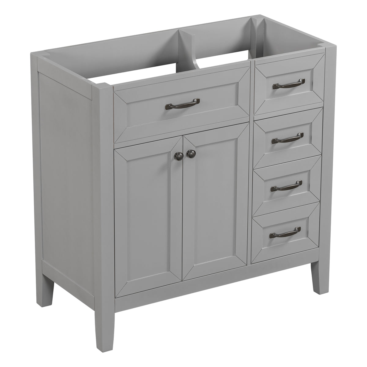 36" Gray Bathroom Vanity Base Only with 2 Doors and 3 Drawers