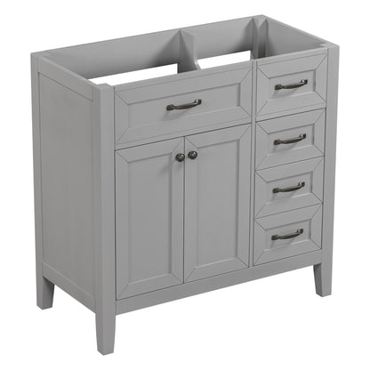 36" Gray Bathroom Vanity Base Only with 2 Doors and 3 Drawers