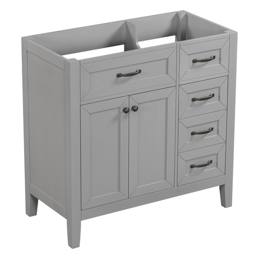 36" Gray Bathroom Vanity Base Only with 2 Doors and 3 Drawers