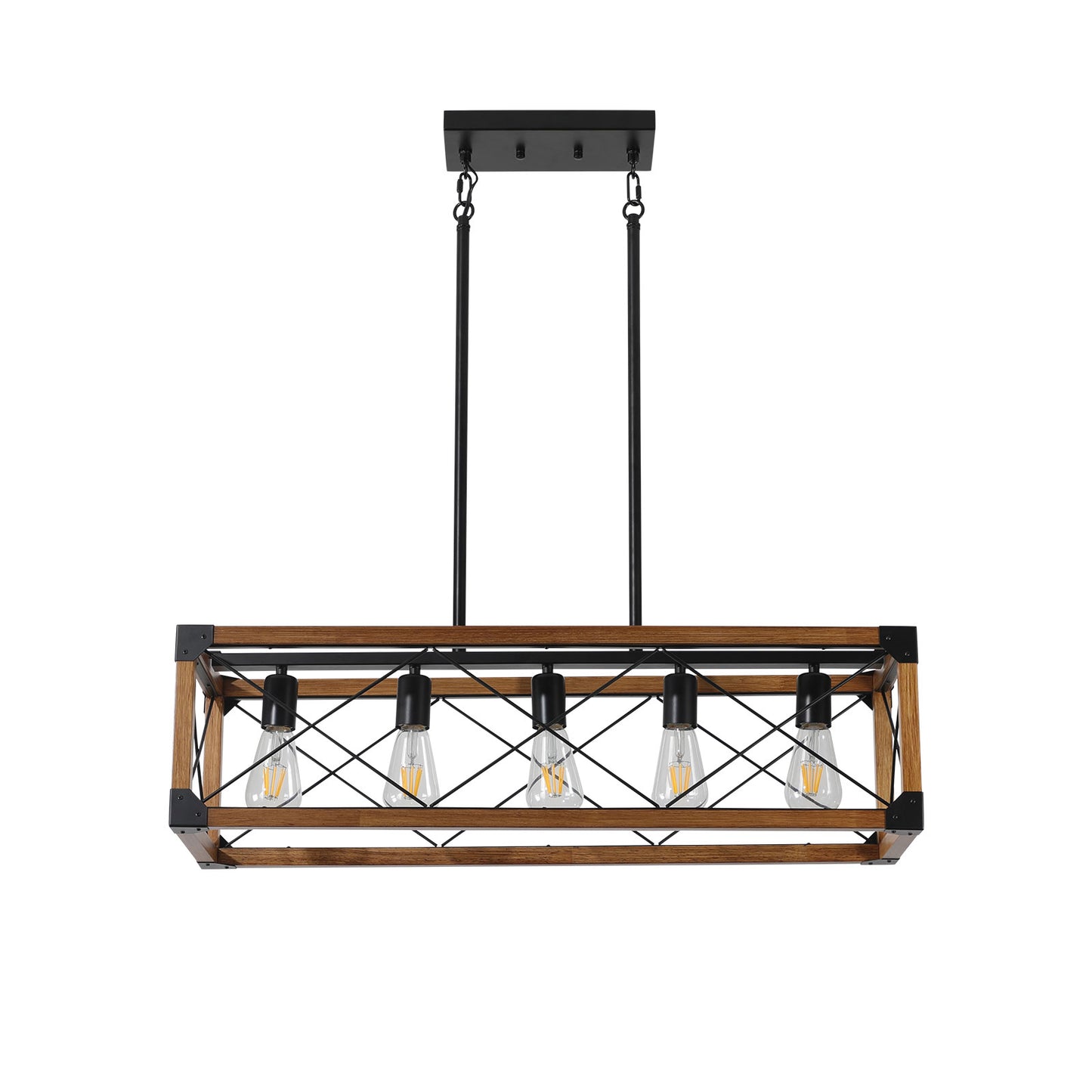 32" 5-Light Walnut Farmhouse Rectangle Chandelier - view 10