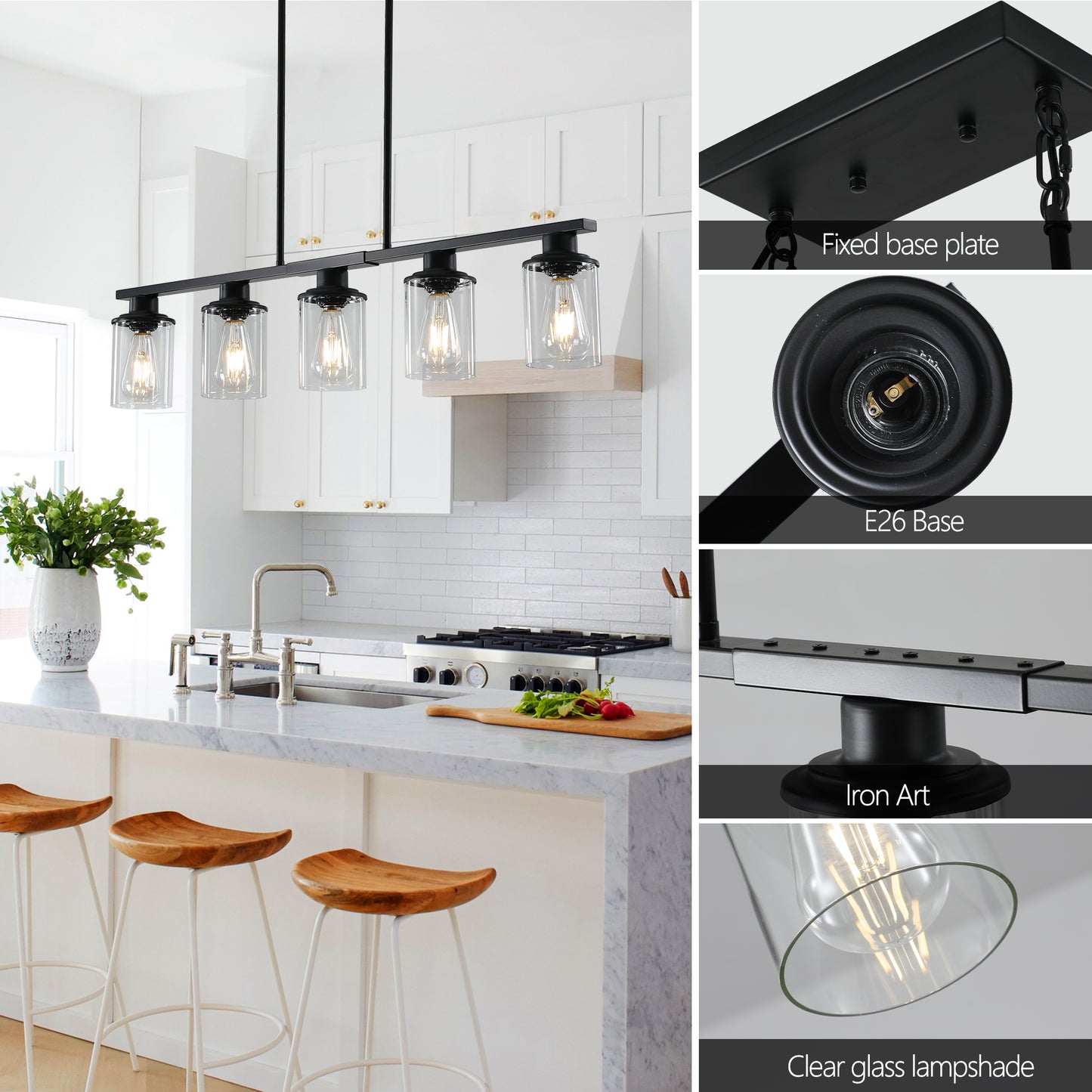 37" 5-Light Matte Black Industrial Chandelier - view 5