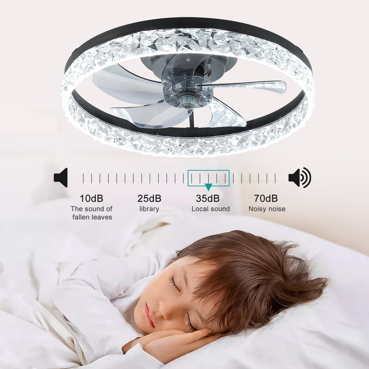 20" Black Low Profile Ceiling Fan with Dimmable LED - view 3