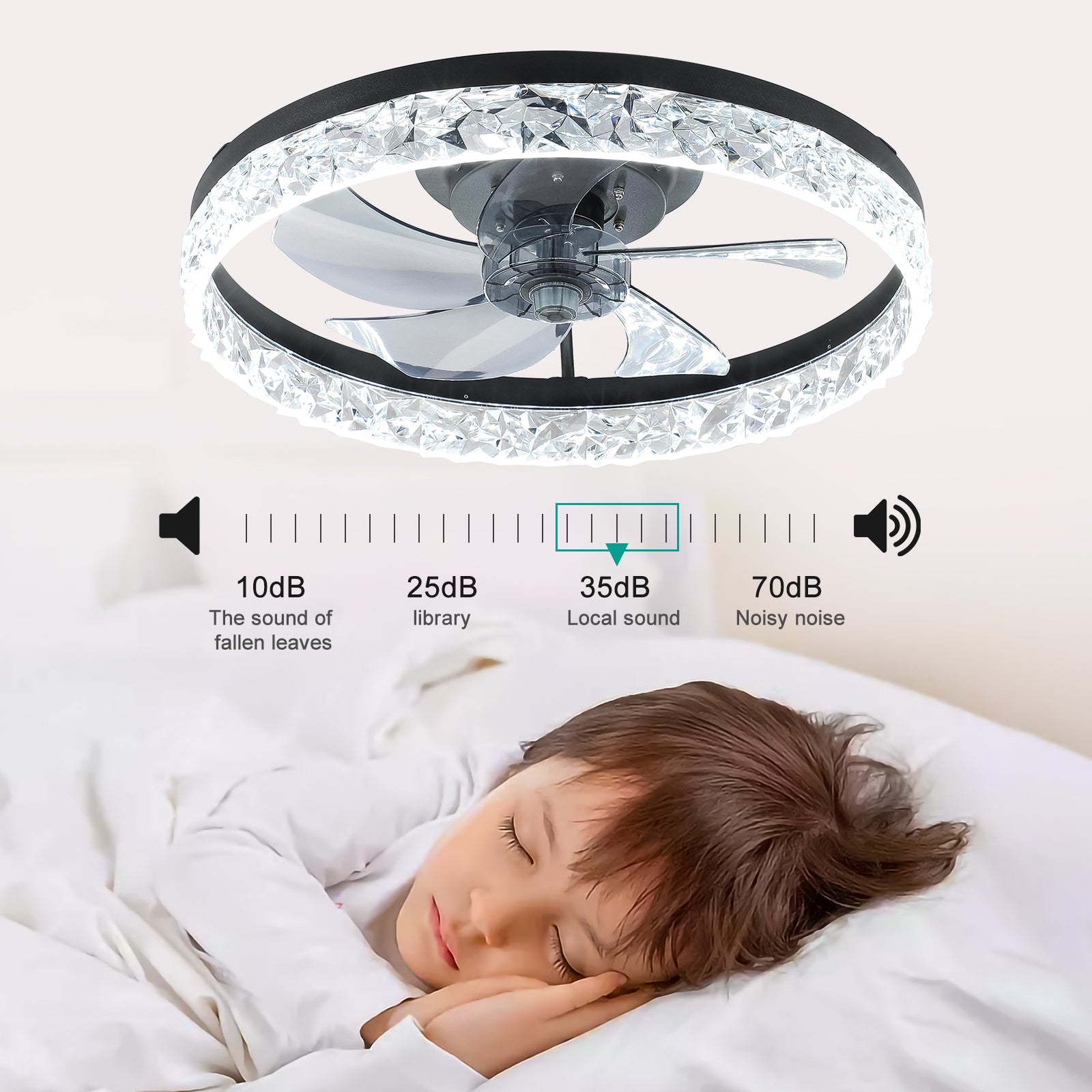 20" Black Low Profile Ceiling Fan with Dimmable LED - view 3