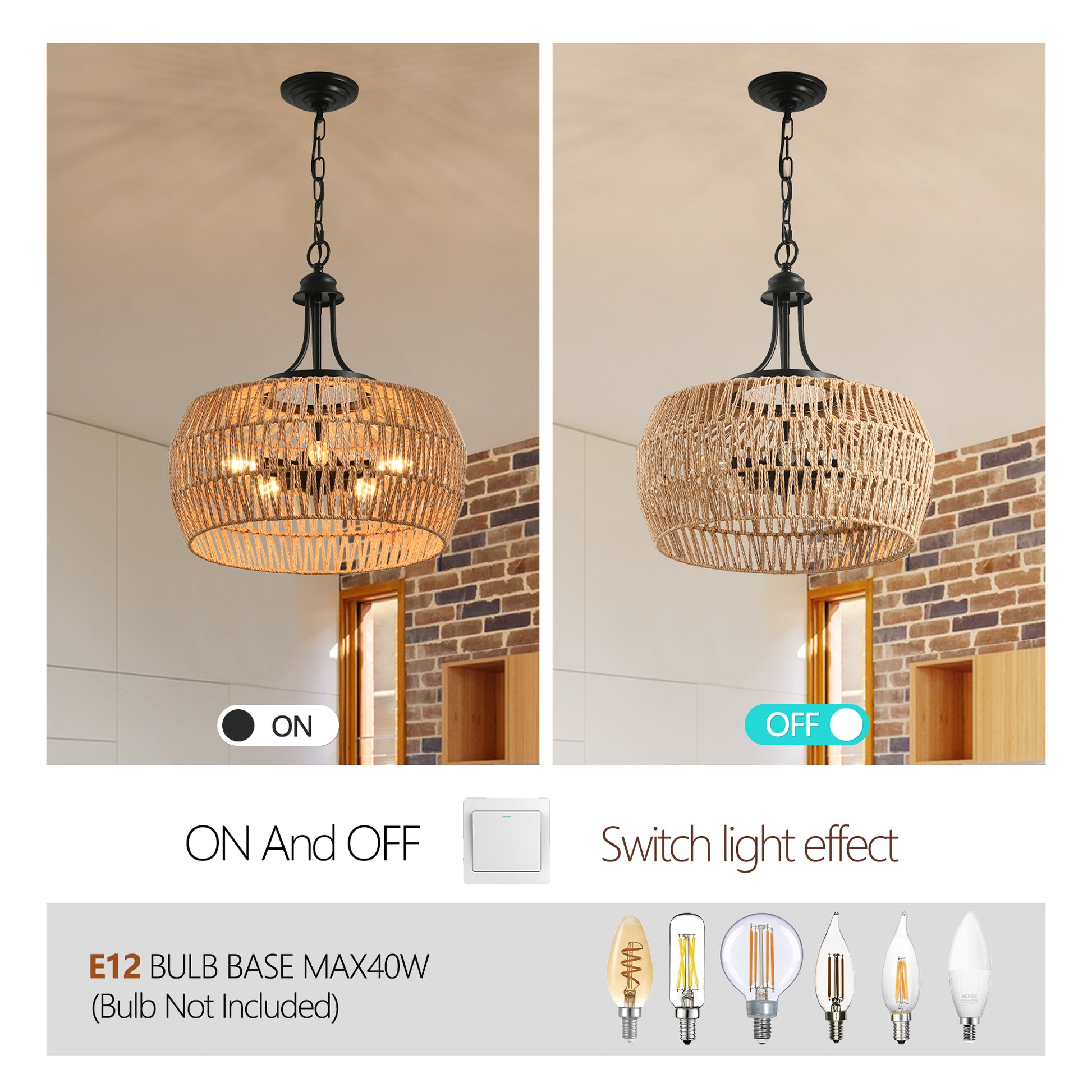 19" Hand-Woven Boho Hemp Rope Pendant Light - view 7