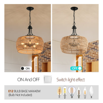 19" Hand-Woven Boho Hemp Rope Pendant Light - view 7