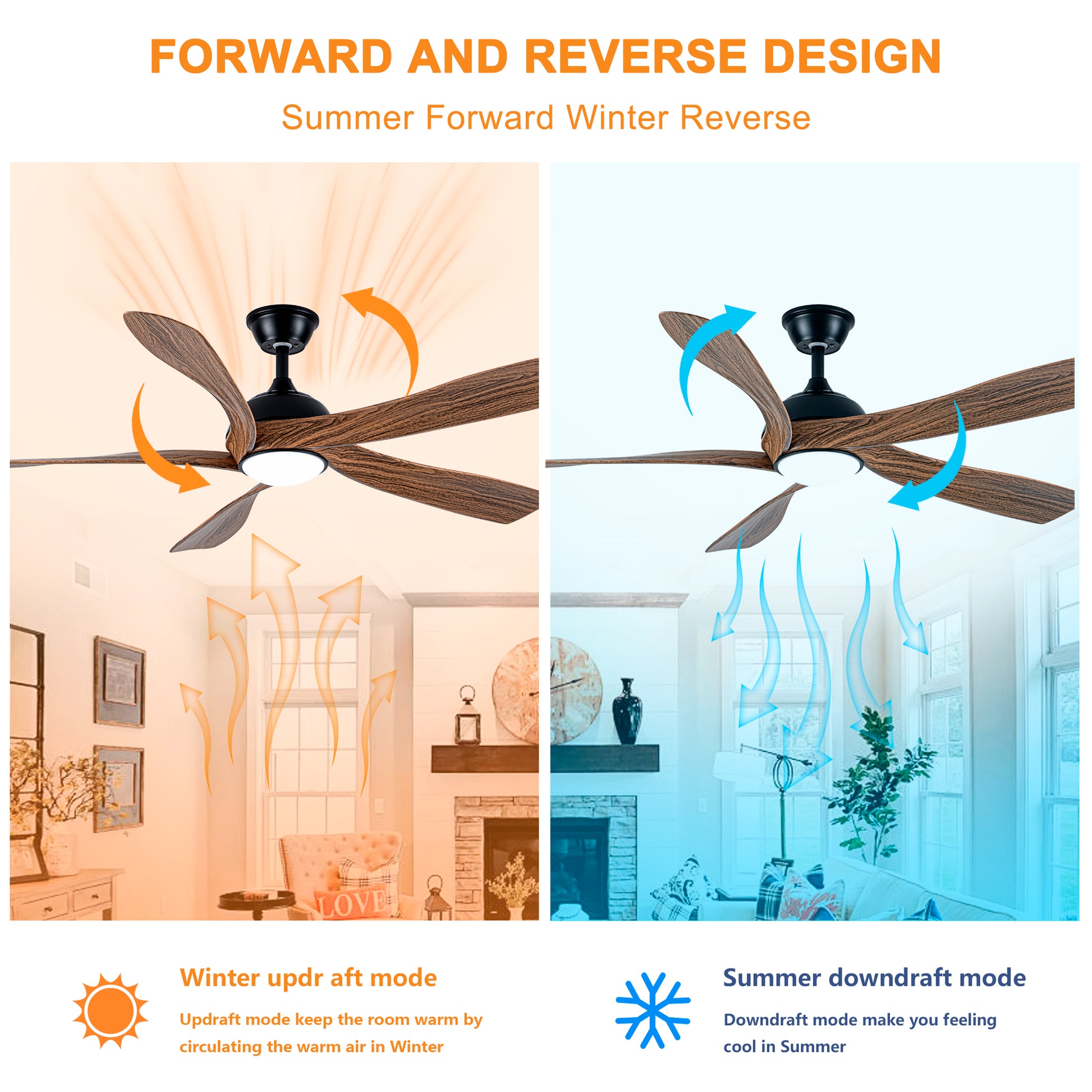 56" Matte Black & Wood Ceiling Fan with LED Light - view 9
