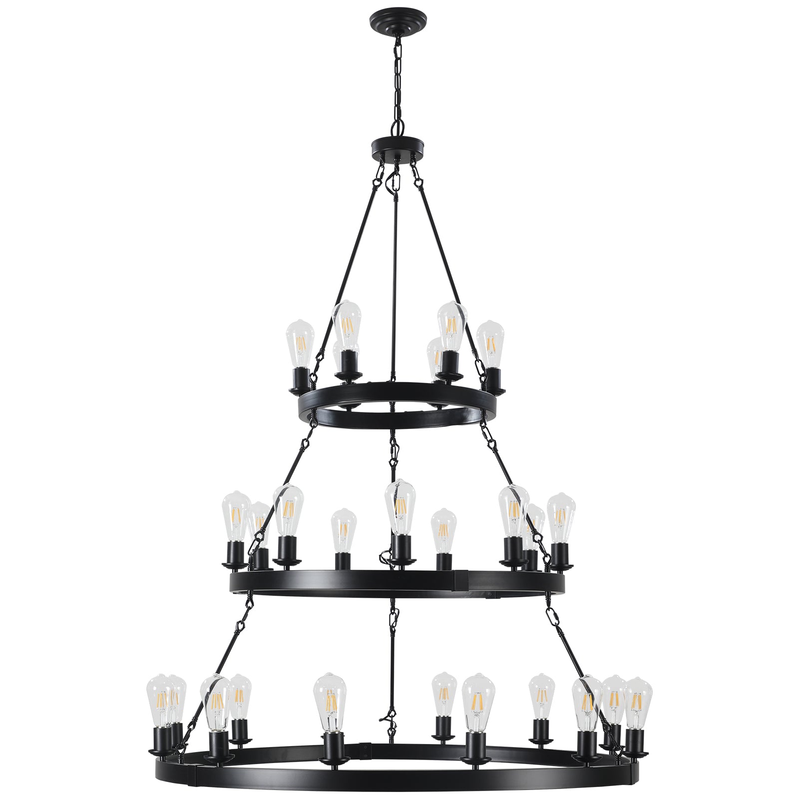 45" 3-Tier Black Industrial Pendant Light, 27-Light - view 9