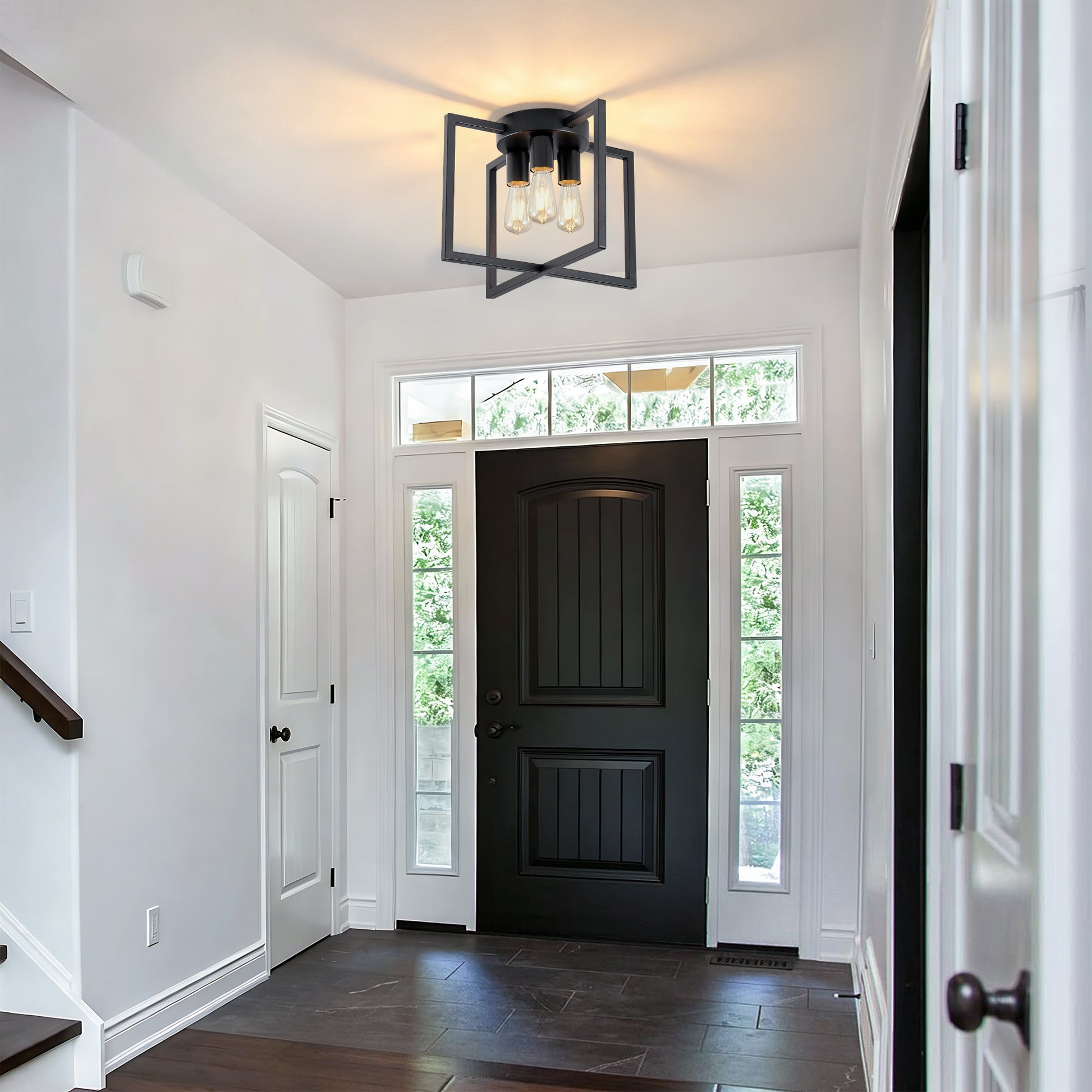 3-Light Black Geometric Farmhouse Semi-Flush Chandelier - view 7