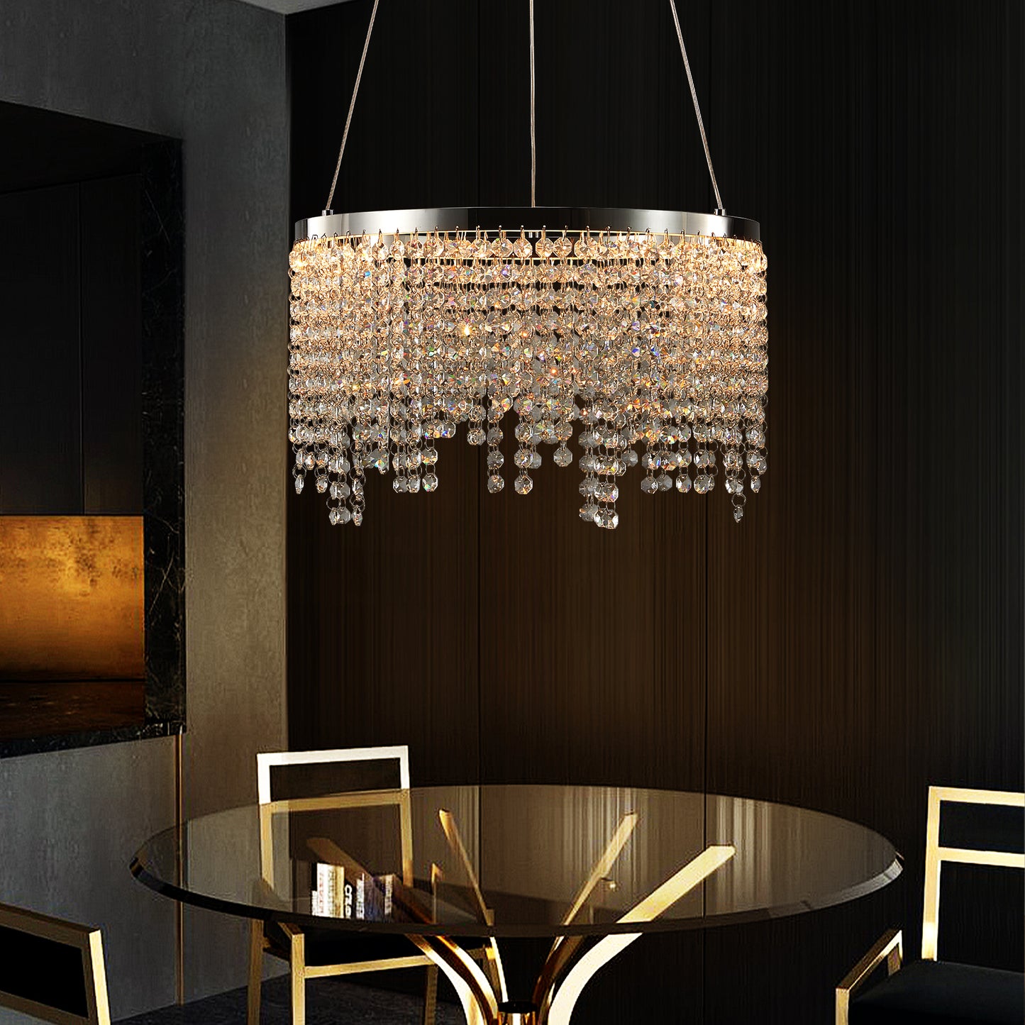 16" Luxury Chrome Crystal LED Chandelier
