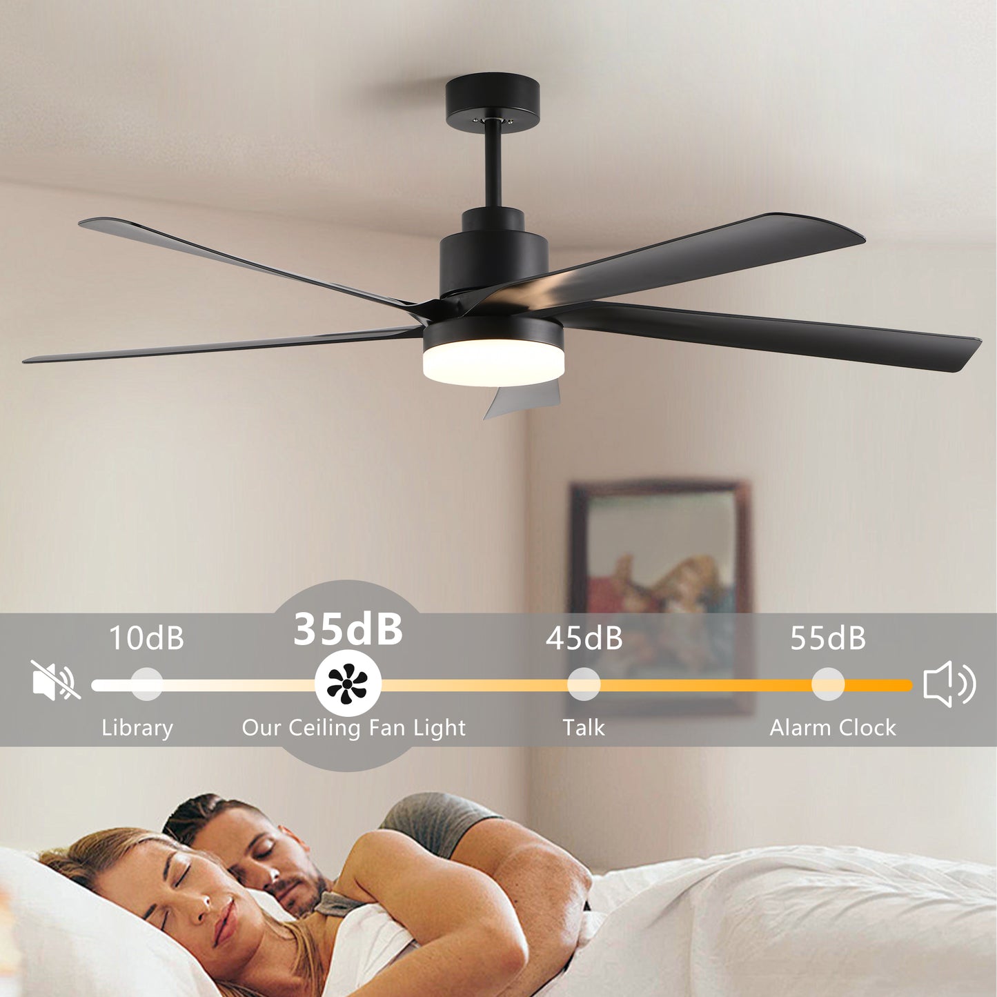 65" Black 5-Blade Ceiling Fan with Dimmable LED - view 7