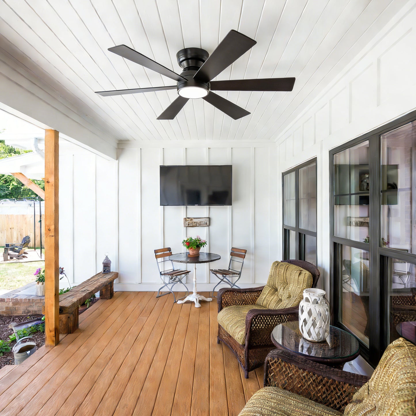 46" Matte Black Flush Mount Ceiling Fan with Remote - view 4