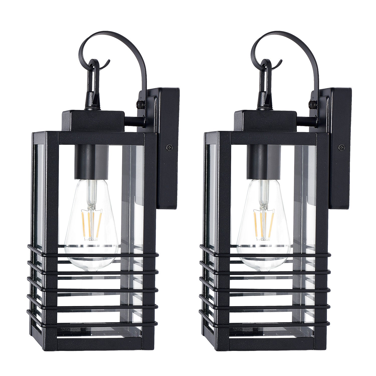 14.6" Matte Black Outdoor Wall Lantern with Glass Shade