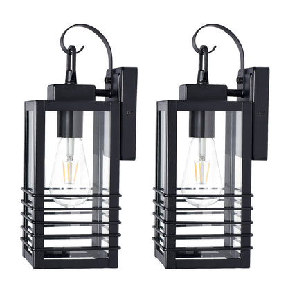 14.6" Matte Black Outdoor Wall Lantern with Glass Shade