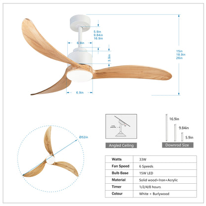 52" White & Natural Wood Ceiling Fan with Dimmable LED - view 7