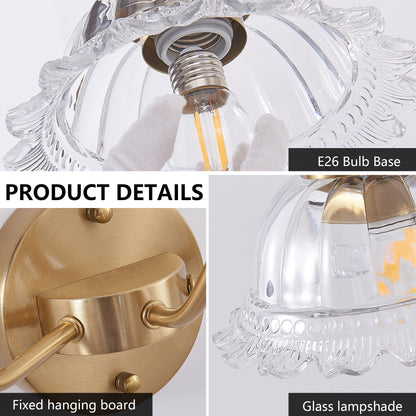 24" 3-Light Vintage Gold Vanity Light with Glass Shades - view 7
