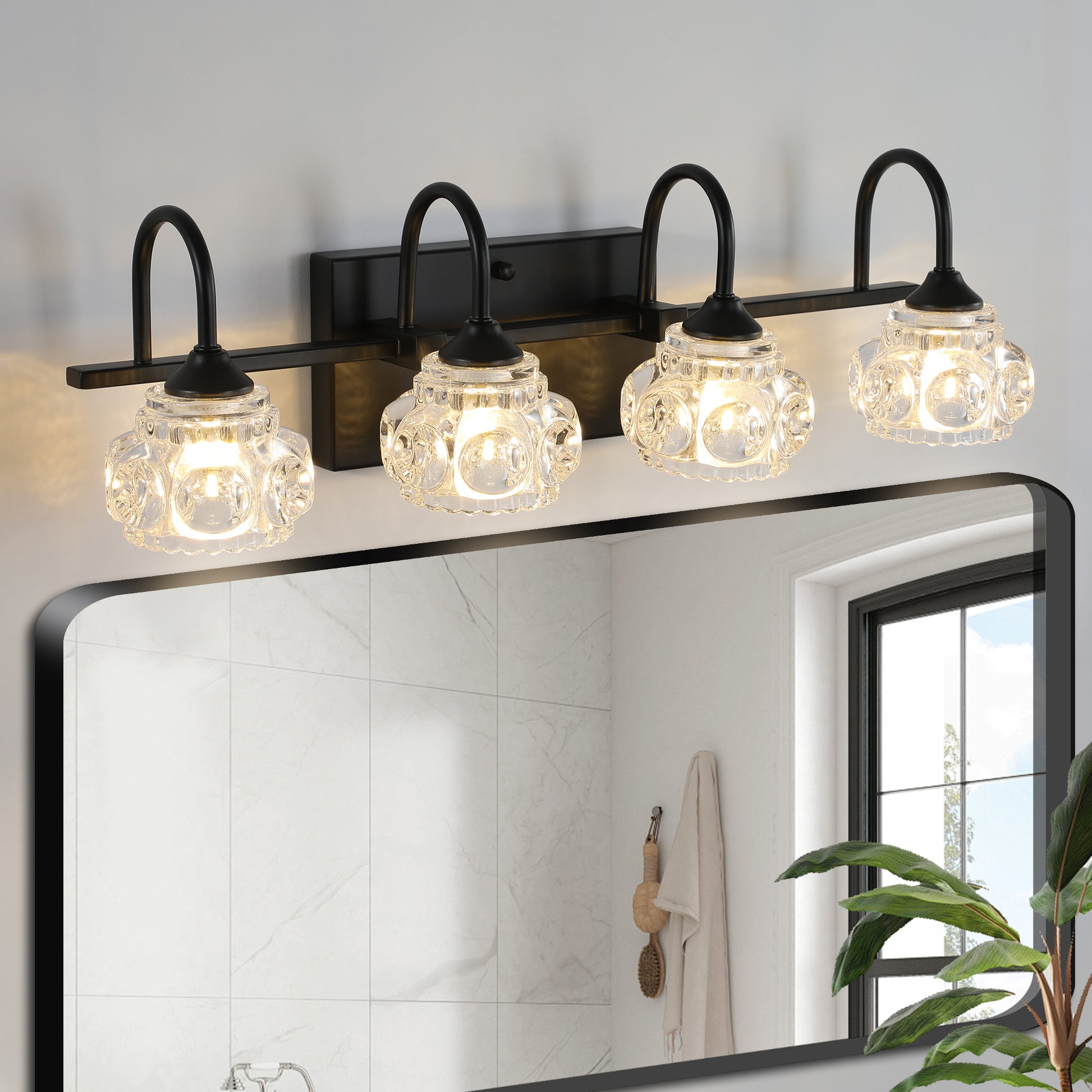 23" 4-Light Retro Black Vanity Light with Crystal Glass - view 4