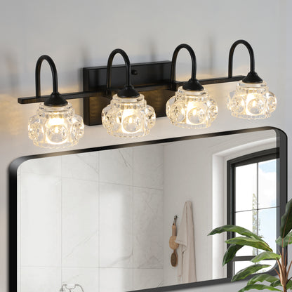 23" 4-Light Retro Black Vanity Light with Crystal Glass - view 4