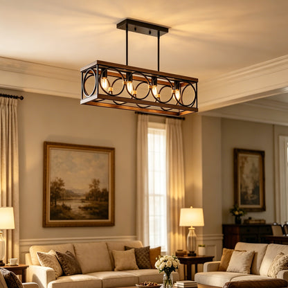 31.6" 4-Light Wood & Black Farmhouse Chandelier - view 4