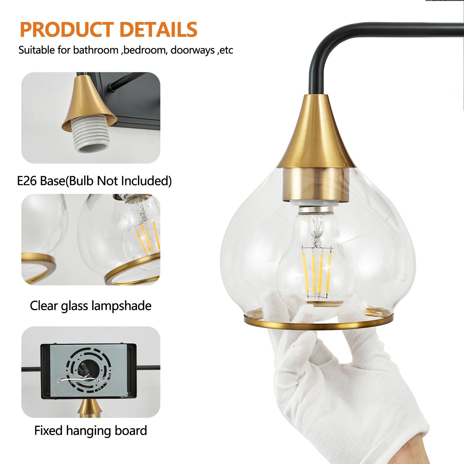 40" 5-Light Black & Gold Vanity Wall Light with Clear Glass - view 6