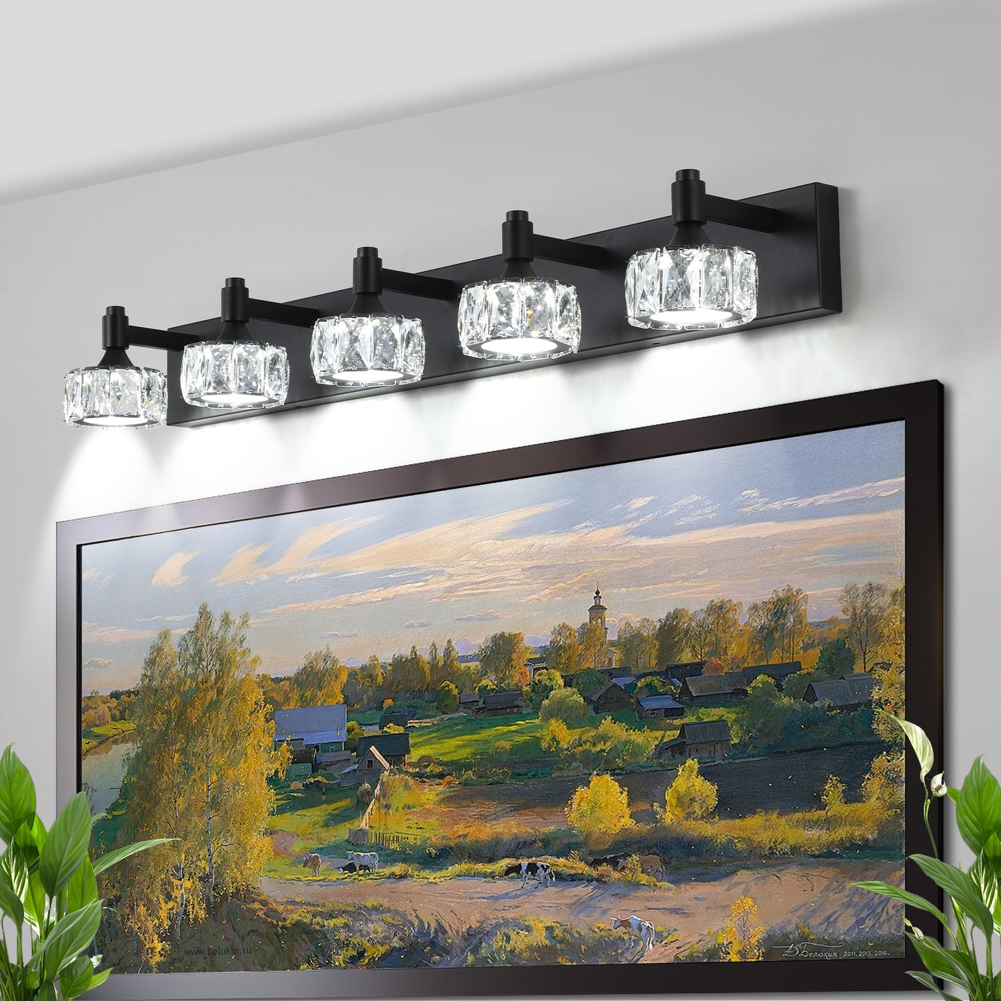 5-Light Matte Black LED Vanity Light with Crystal Glass - view 2