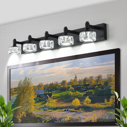 5-Light Matte Black LED Vanity Light with Crystal Glass - view 2