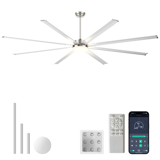 96" Silver Industrial Ceiling Fan with Light & Remote