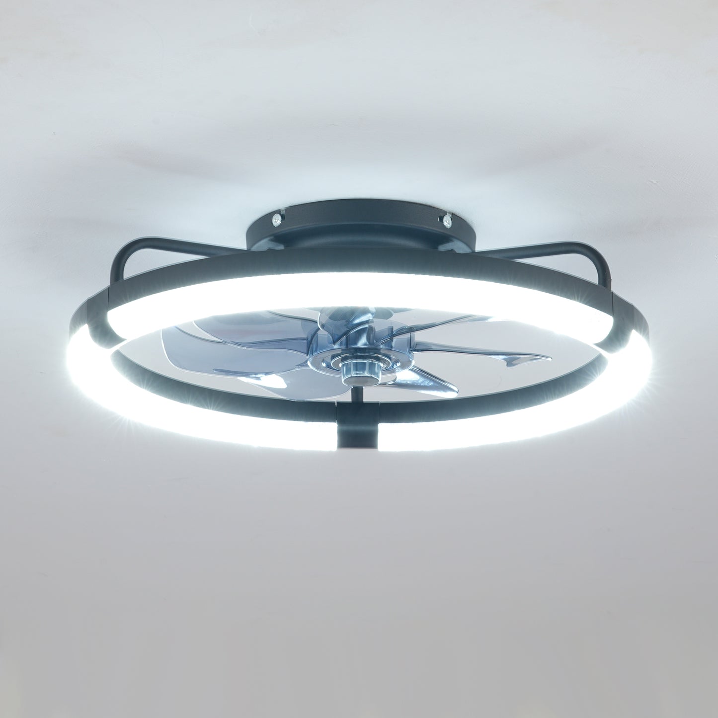 20" Matte Black Flush Mount Ceiling Fan with Dimmable LED - view 17
