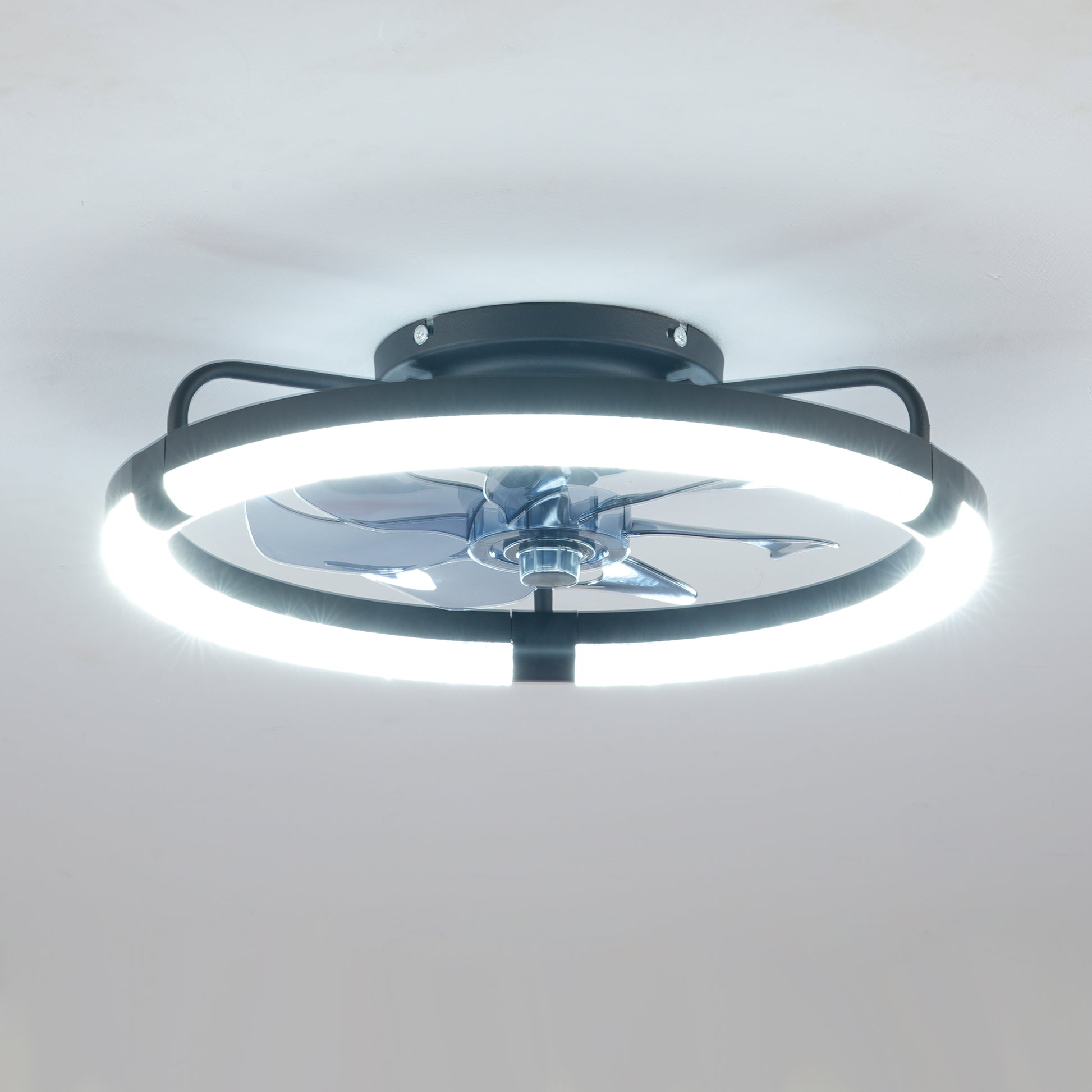 20" Matte Black Flush Mount Ceiling Fan with Dimmable LED - view 17