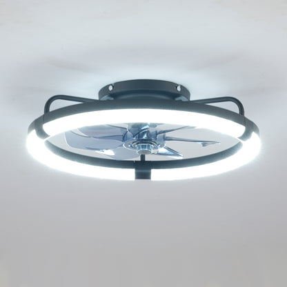 20" Matte Black Flush Mount Ceiling Fan with Dimmable LED - view 17