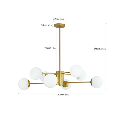 35" 8-Light Gold Mid-Century Chandelier with Glass Globes - view 9