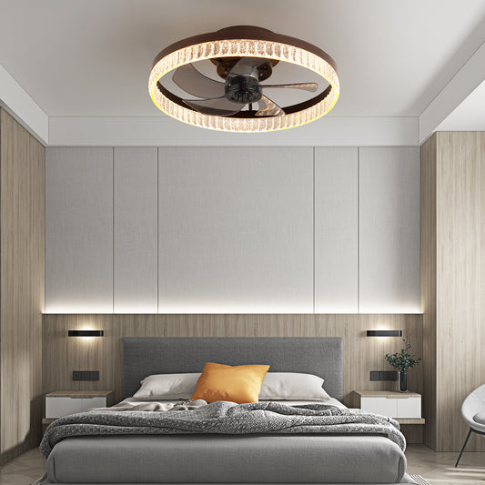20" Brown Flush Mount Ceiling Fan with Dimmable LED