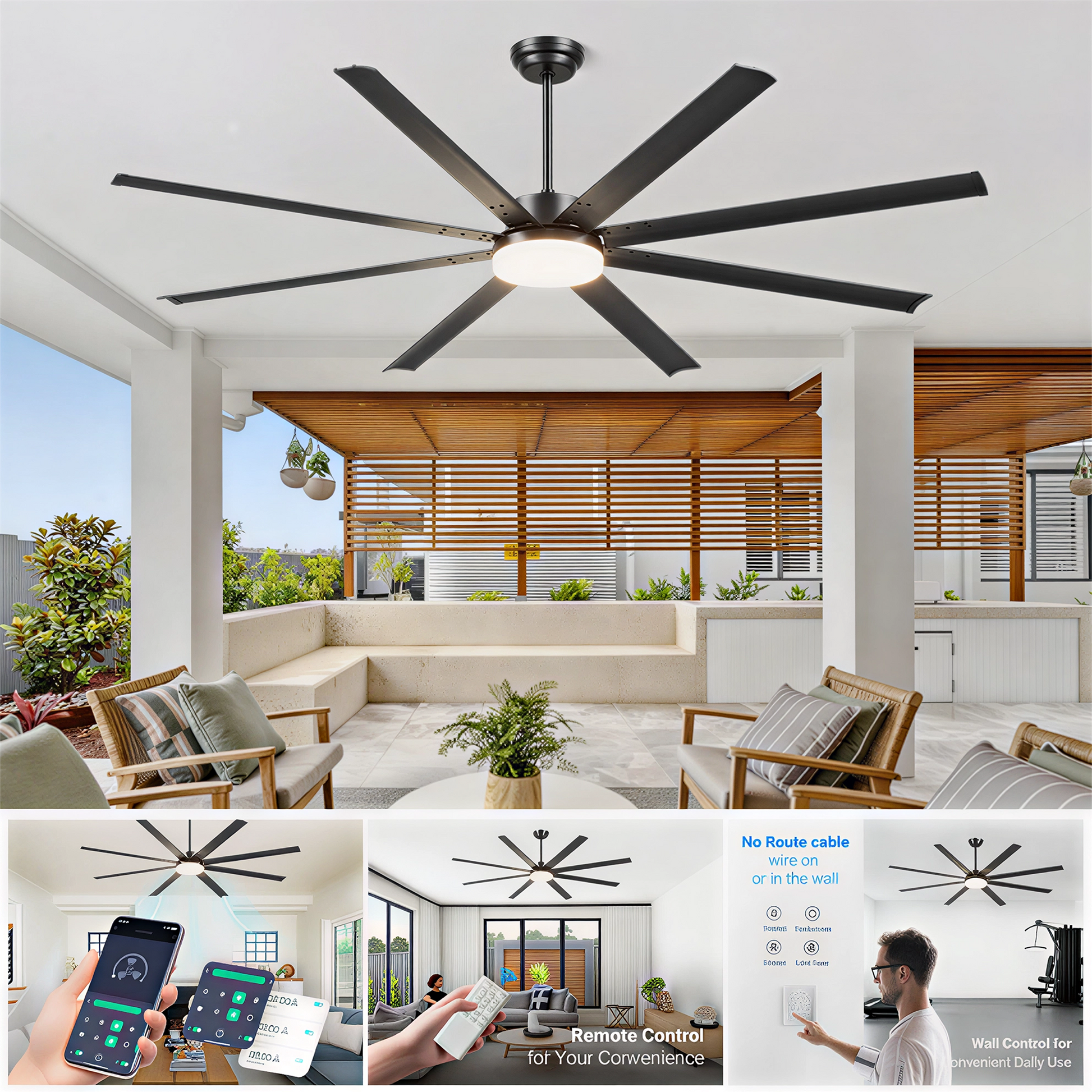 88" Black Industrial Ceiling Fan with Remote - view 16