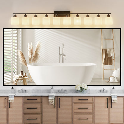65.4" 10-Light Black Vanity Wall Light with White Glass