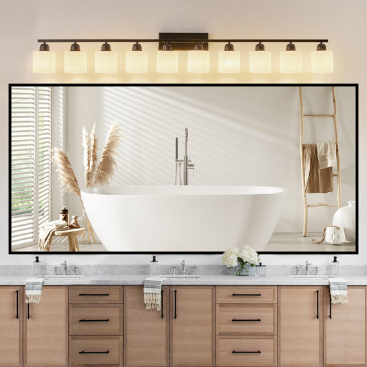 65.4" 10-Light Black Vanity Wall Light with White Glass