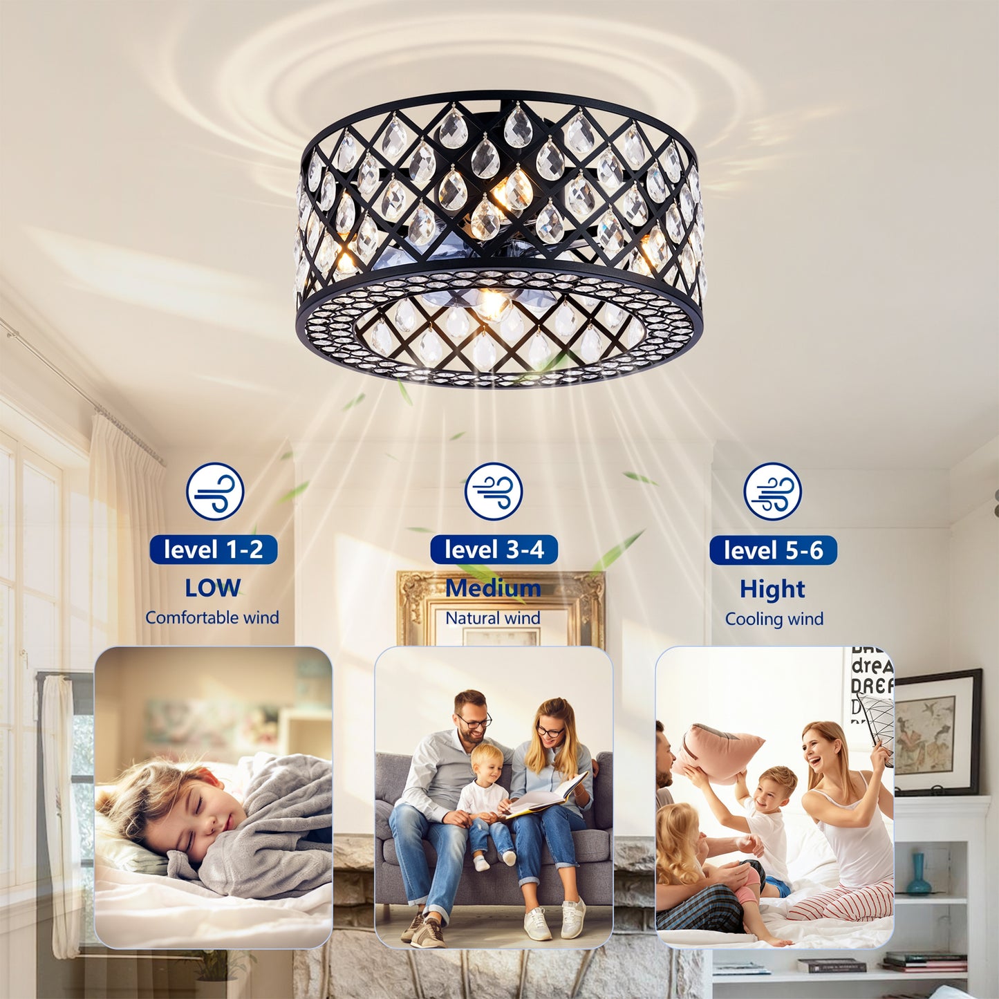 18.11" Crystal Flush Mount Ceiling Fan with Remote - view 9