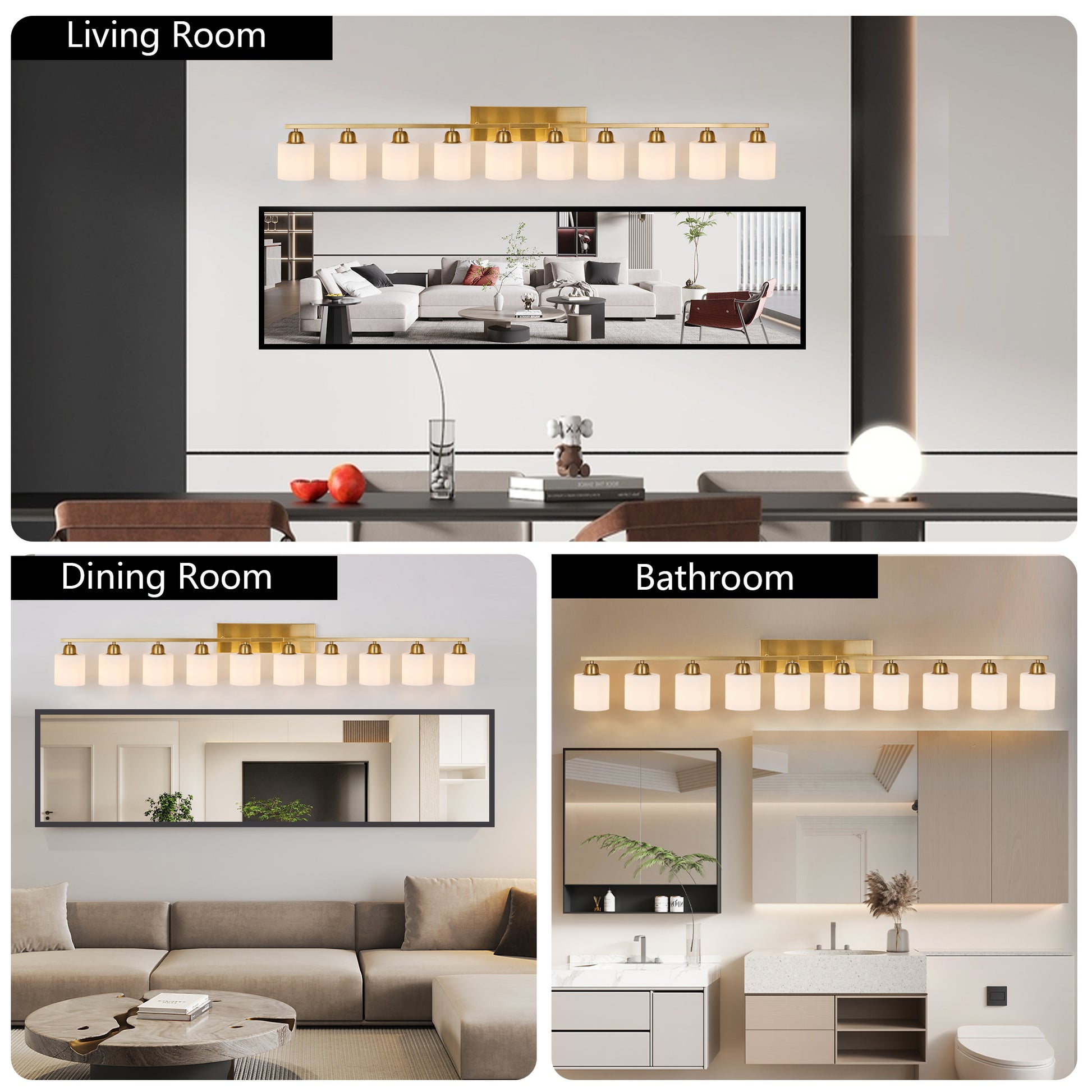 65" Gold Vanity Light with Milky White Glass - view 5
