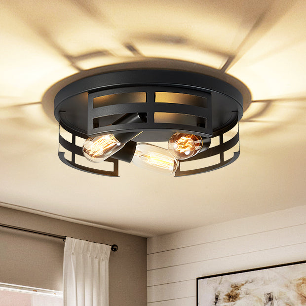 13" 2-Light Black Flush Mount Ceiling Light, Set of 2