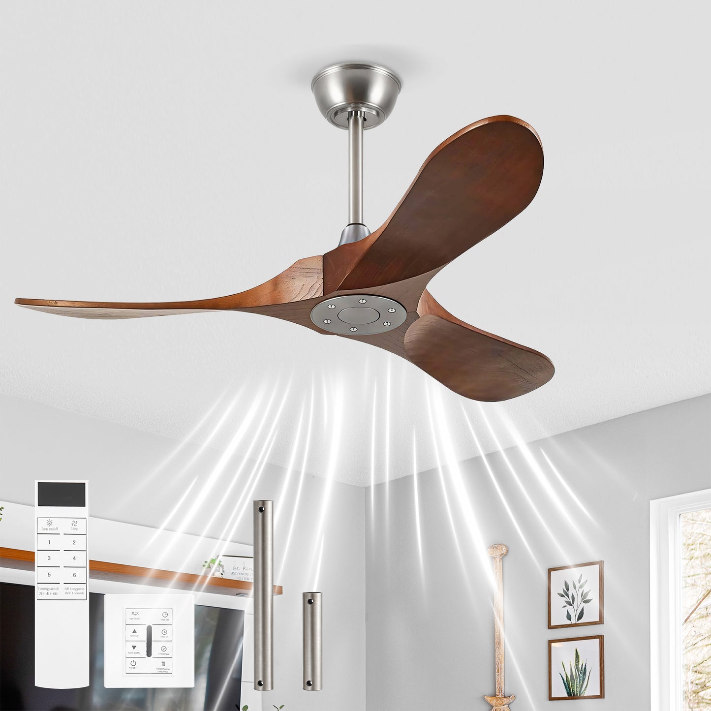 42" Satin Nickel Solid Wood Ceiling Fan with Remote - view 2