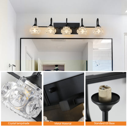 29" Retro 5-Light Black Crystal Vanity Wall Light - view 5
