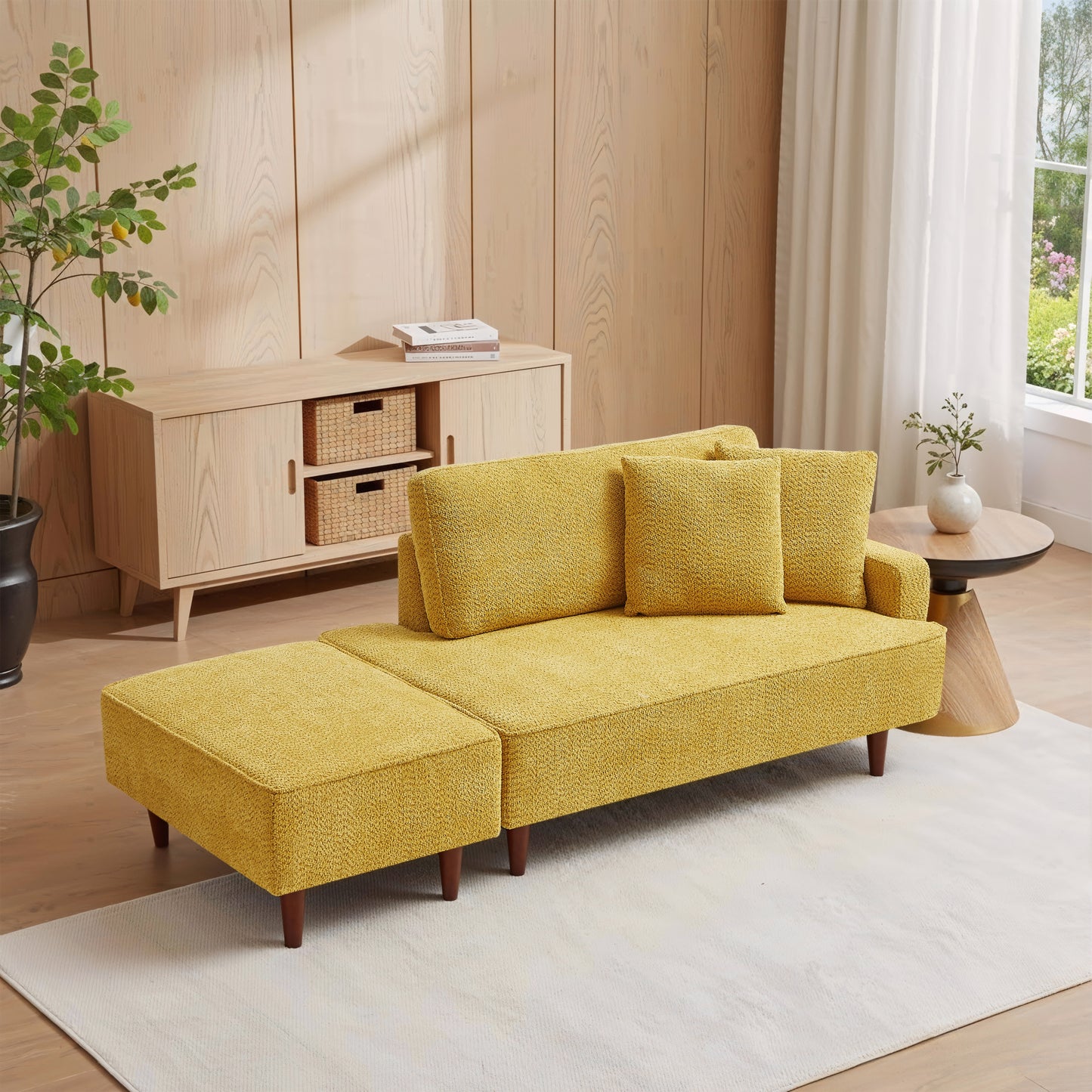 Yellow Chaise With Ottoman