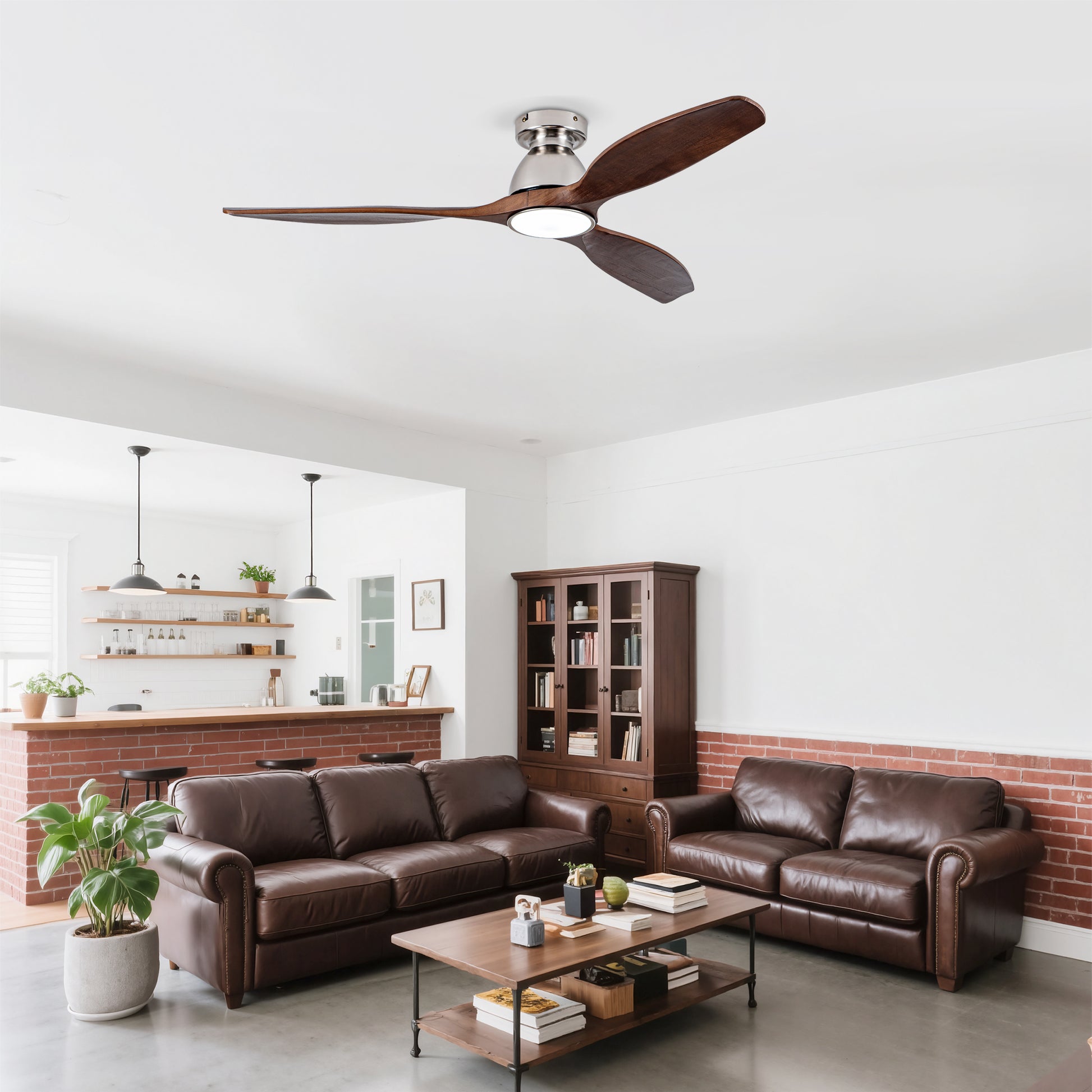 52" Walnut Solid Wood Flush Mount Ceiling Fan - view 3