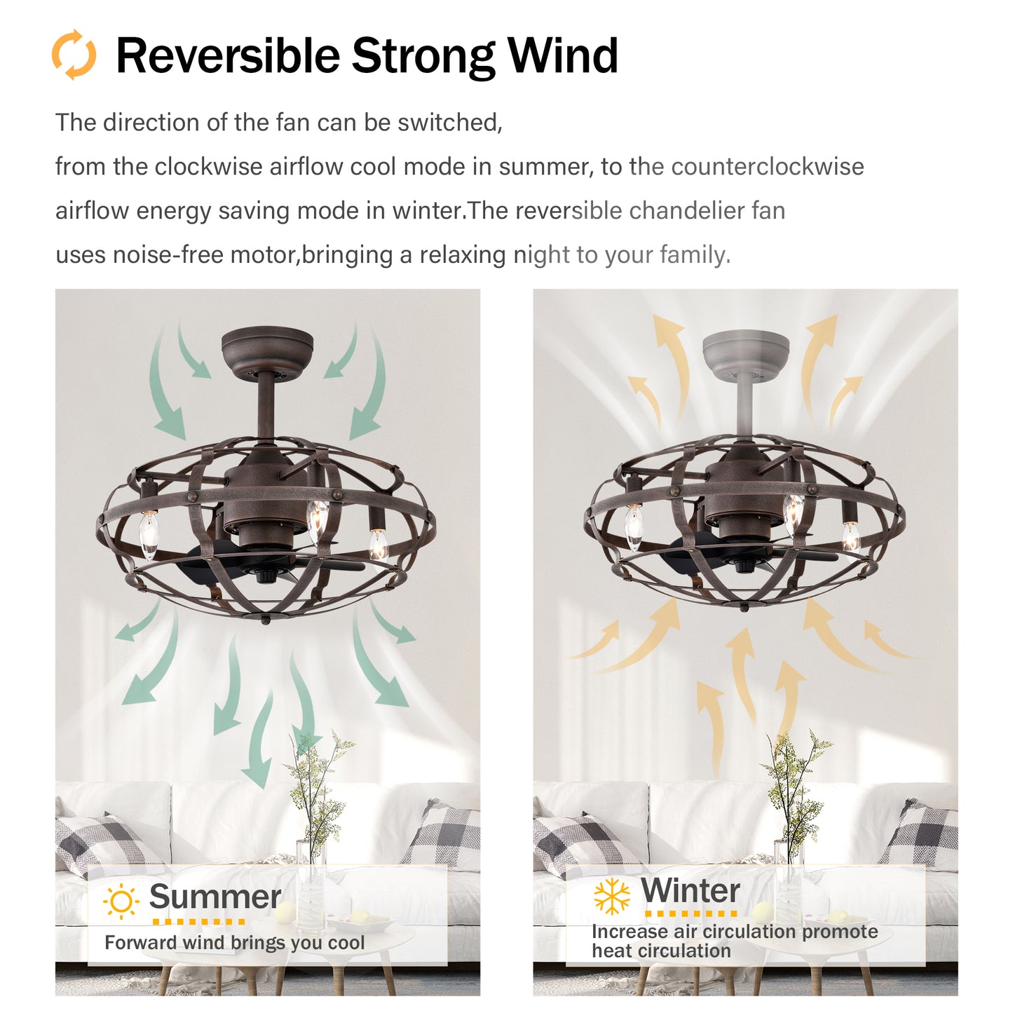 20.63" Rust Red Caged Ceiling Fan with Remote - view 7