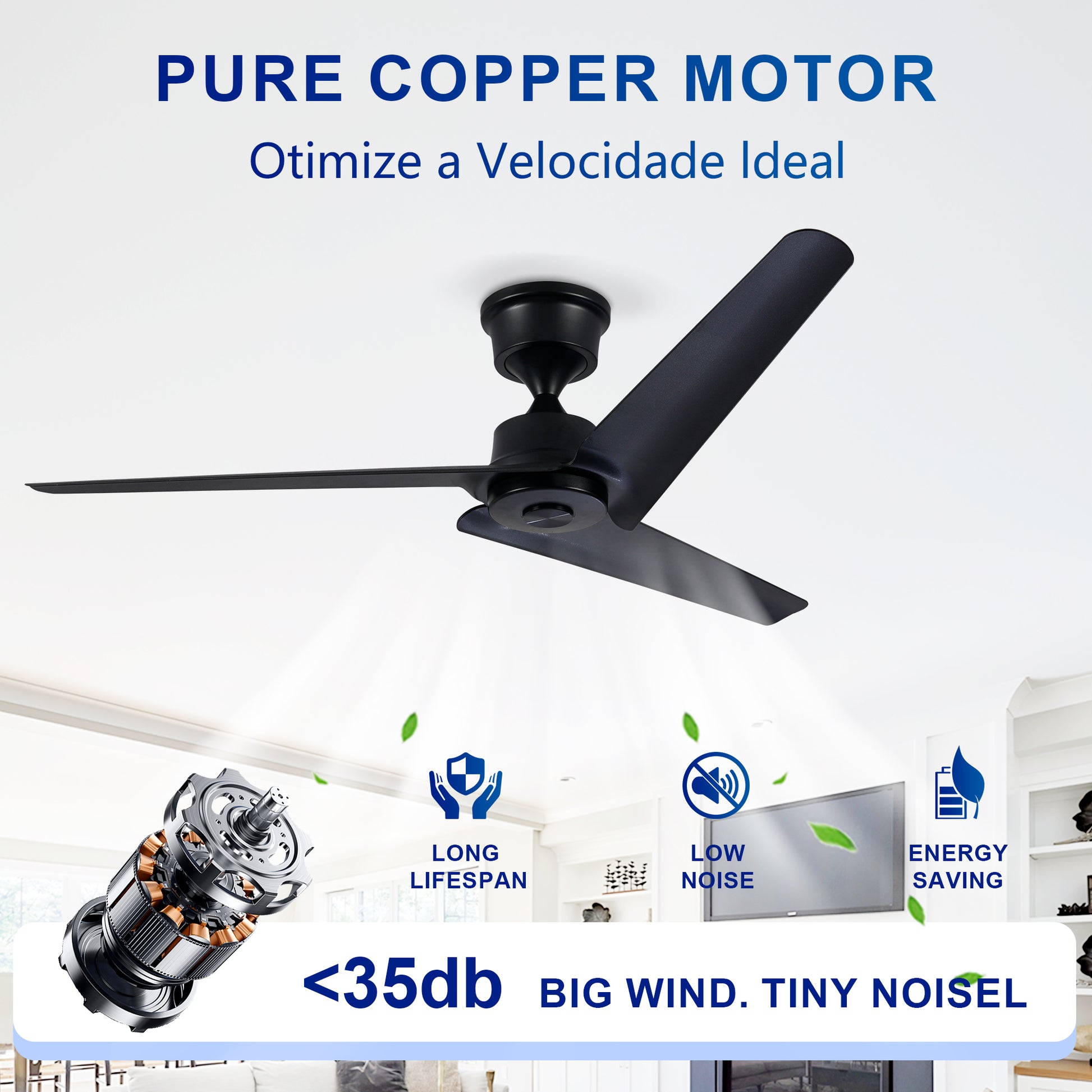 52" Black 3-Blade Ceiling Fan with Remote - view 13