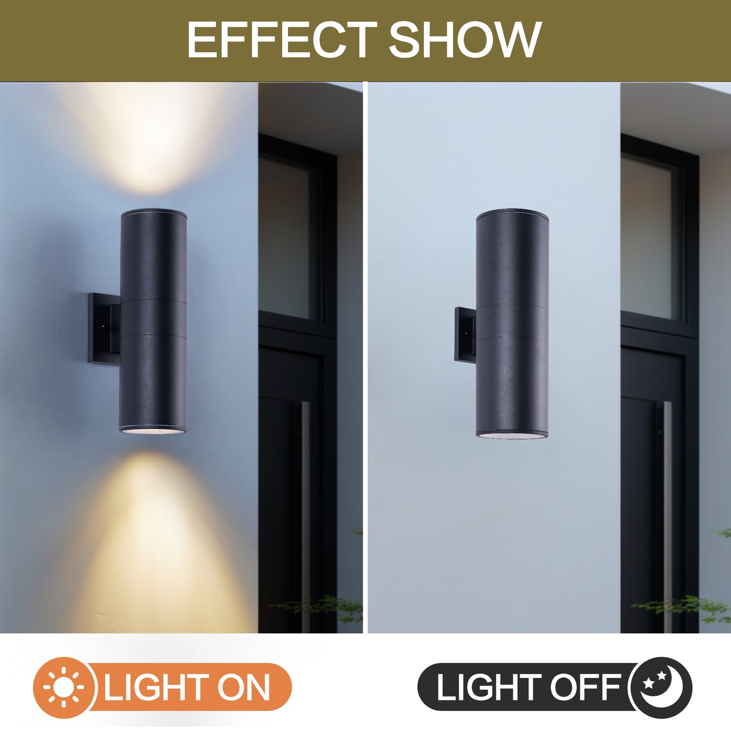 18" Matte Black Cylinder Outdoor Wall Light, Set of 2 - view 5
