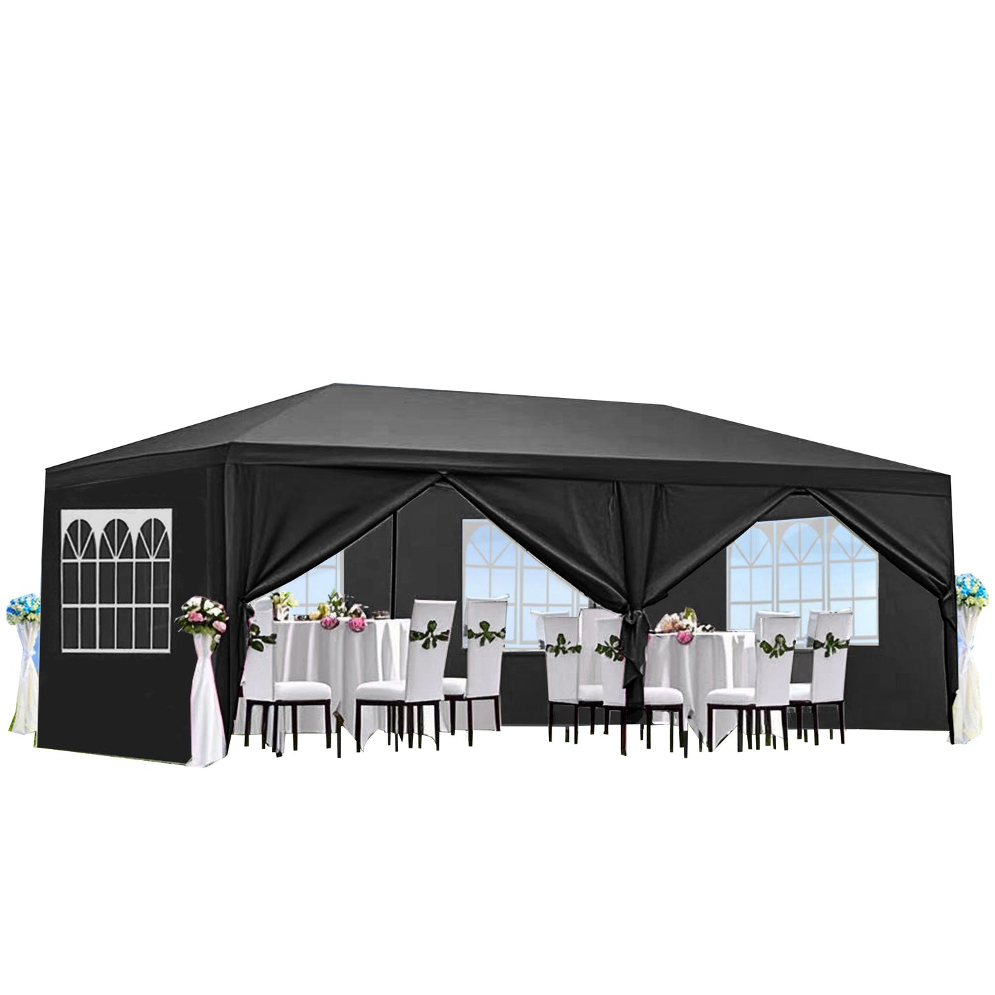 10×20 ft Wedding Party Canopy Tent with 6 Removable Sidewalls — Black