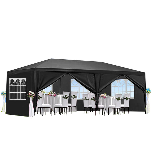 10×20 ft Wedding Party Canopy Tent with 6 Removable Sidewalls — Black