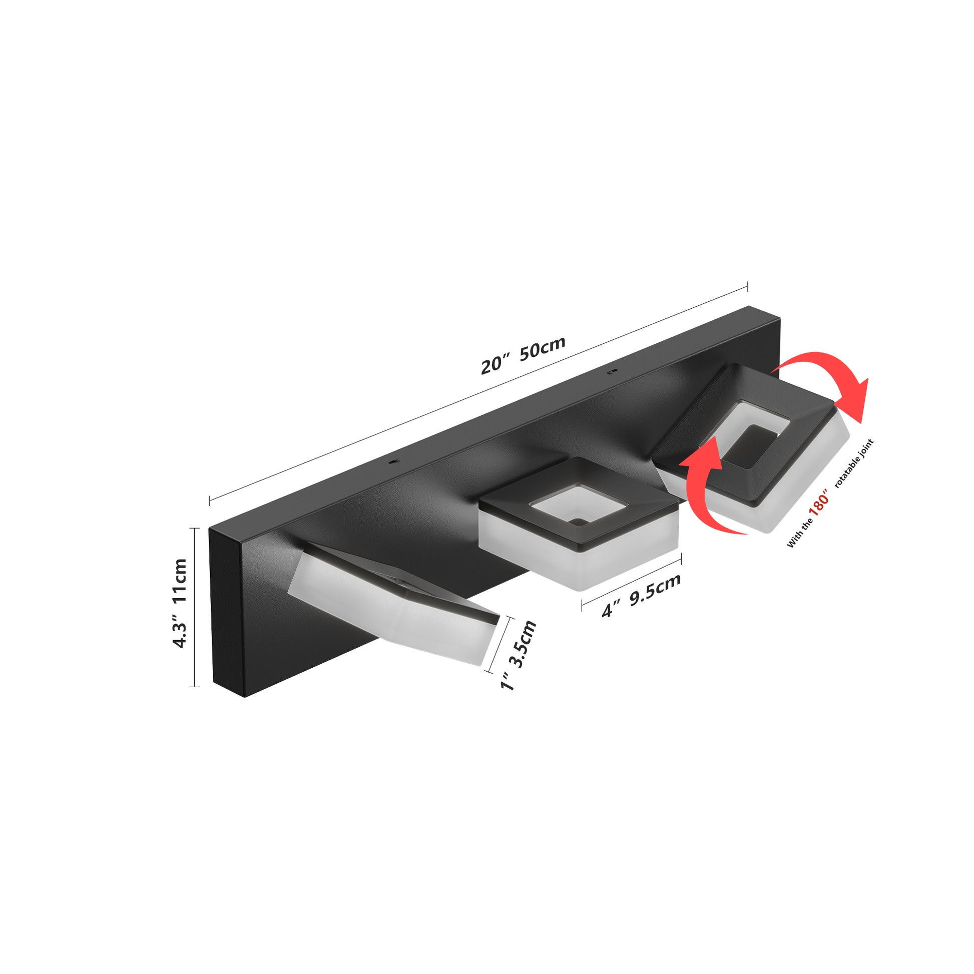 20" 3-Light Matte Black LED Vanity Light - view 7