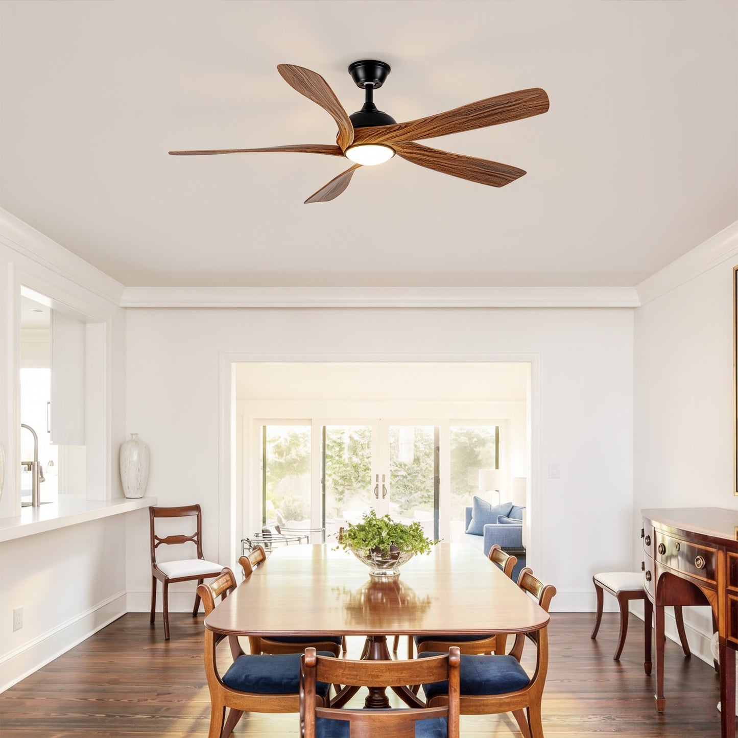 56" Matte Black & Wood Ceiling Fan with LED Light - view 5