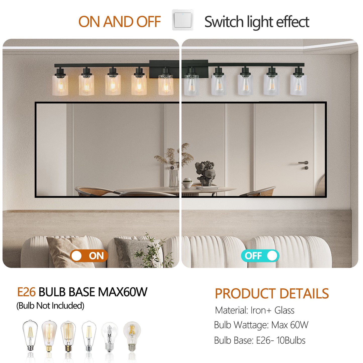 65" 10-Light Matte Black Vanity Light - view 7
