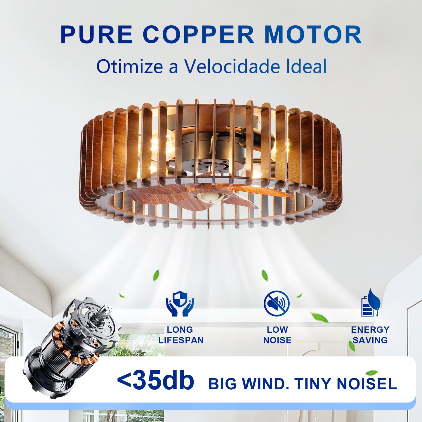 20" Wood Flush Mount Ceiling Fan with Remote - view 12